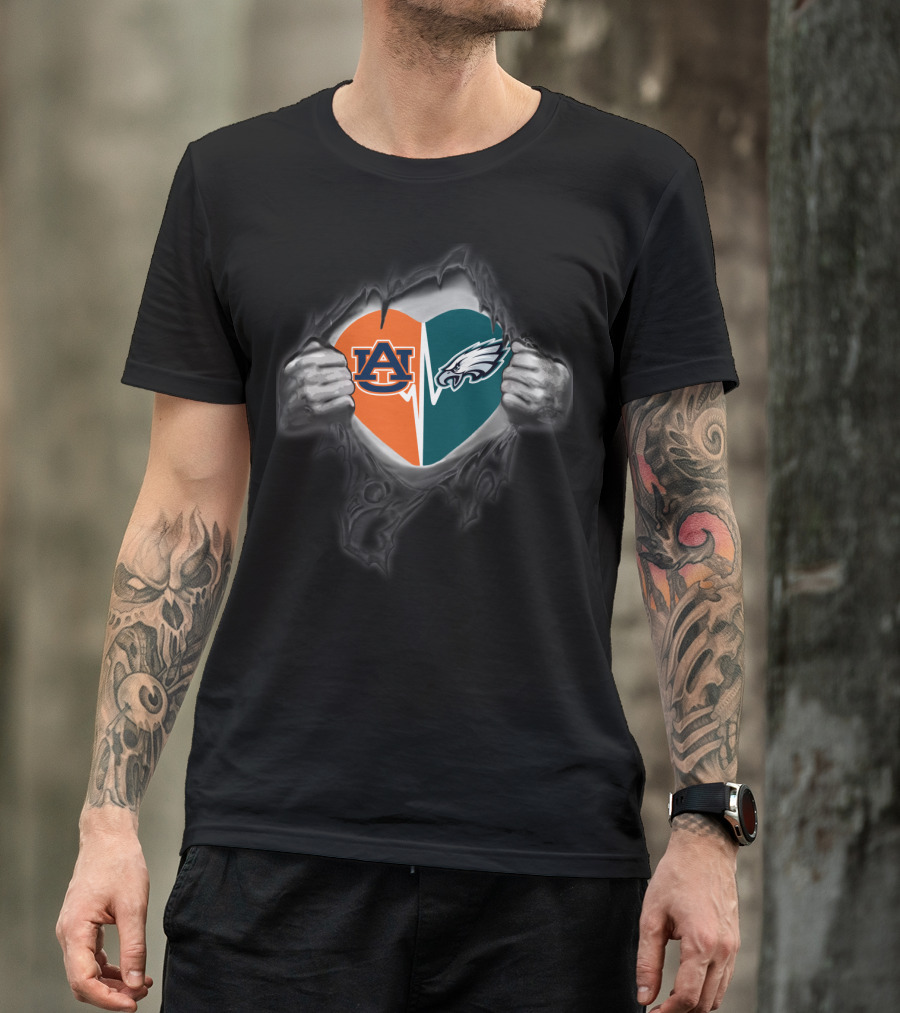 Auburn Tigers Philadelphia Eagles Heart Split T-Shirt