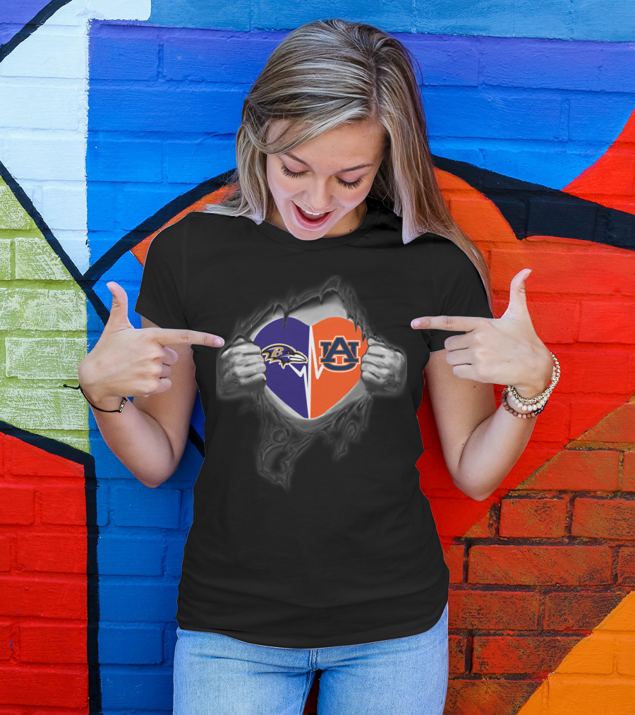 Baltimore Ravens Auburn Tigers Heart T-Shirt