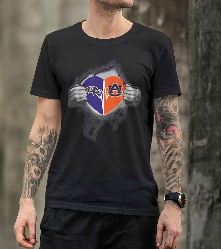 Baltimore Ravens Auburn Tigers Heart T-Shirt