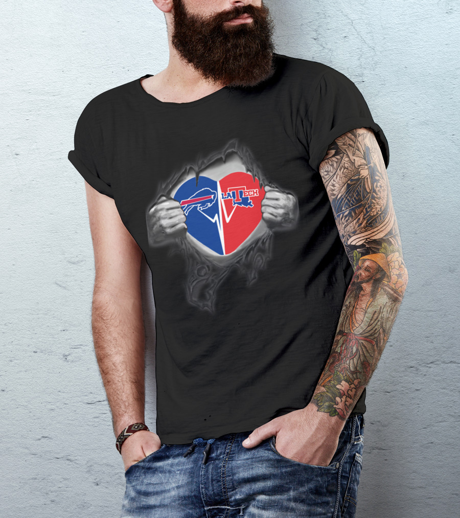 Buffalo Cowboys Louisiana Tech Bulldogs Heart Combo T-Shirt