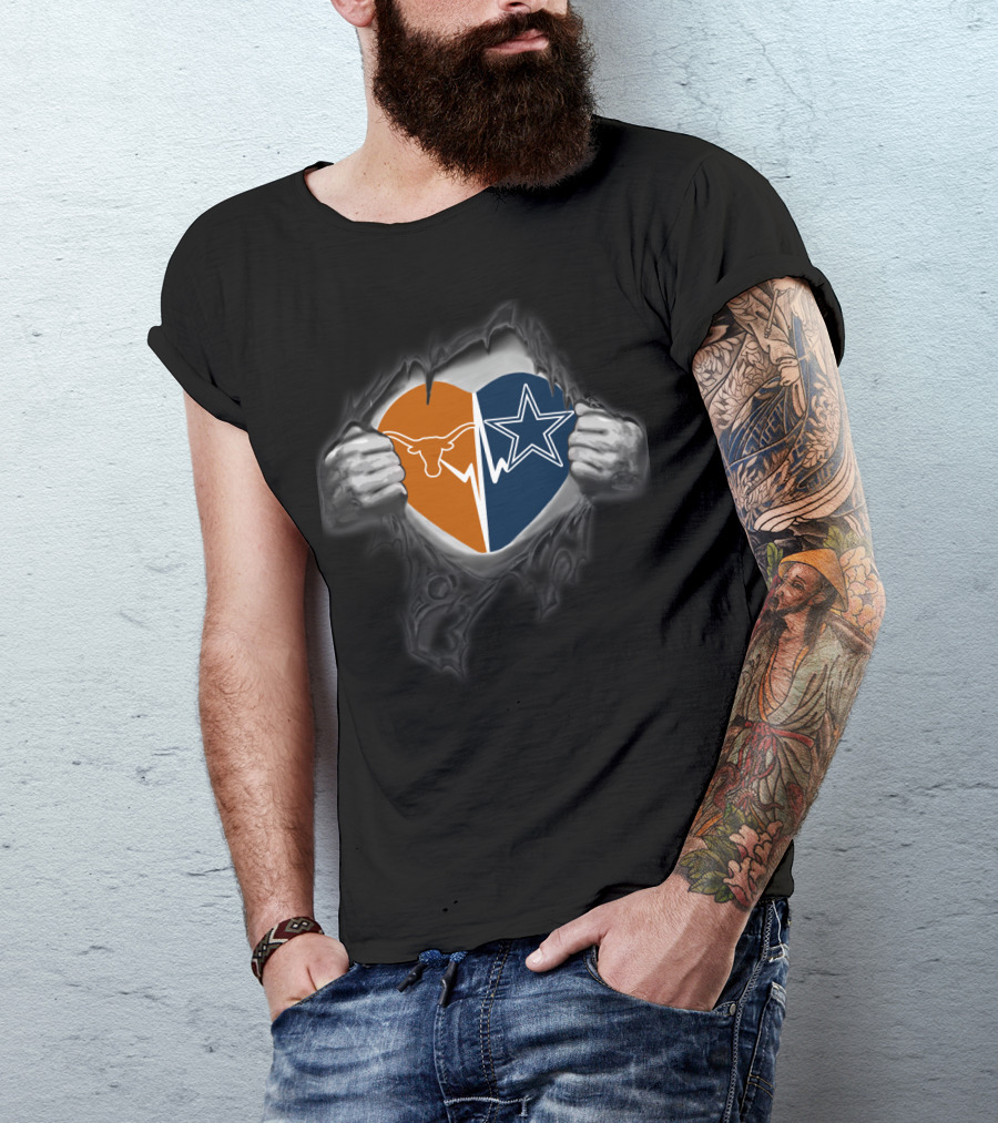Texas Longhorns Cowboys Heart Rip T-Shirt