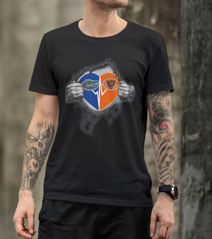 Florida Gators Chicago Bears Heart Logo Fusion T-Shirt