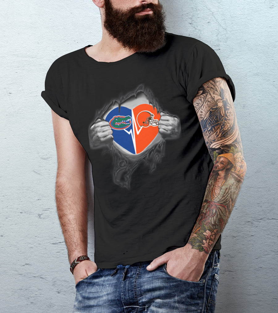 Cleveland Browns Florida Gators Heart Logo Reveal T-Shirt