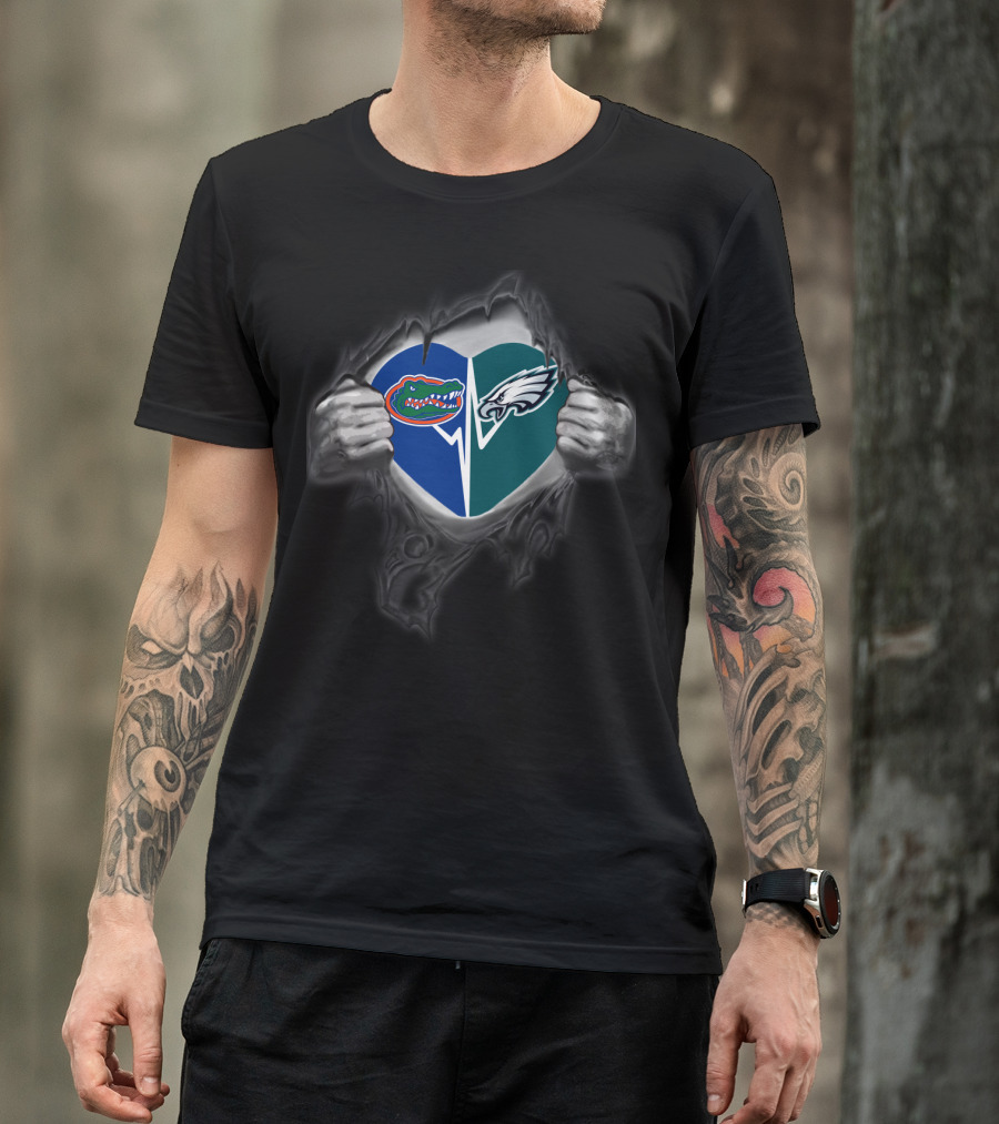 Florida Gators Philadelphia Eagles Heart Inside Ripped Chest T-Shirt
