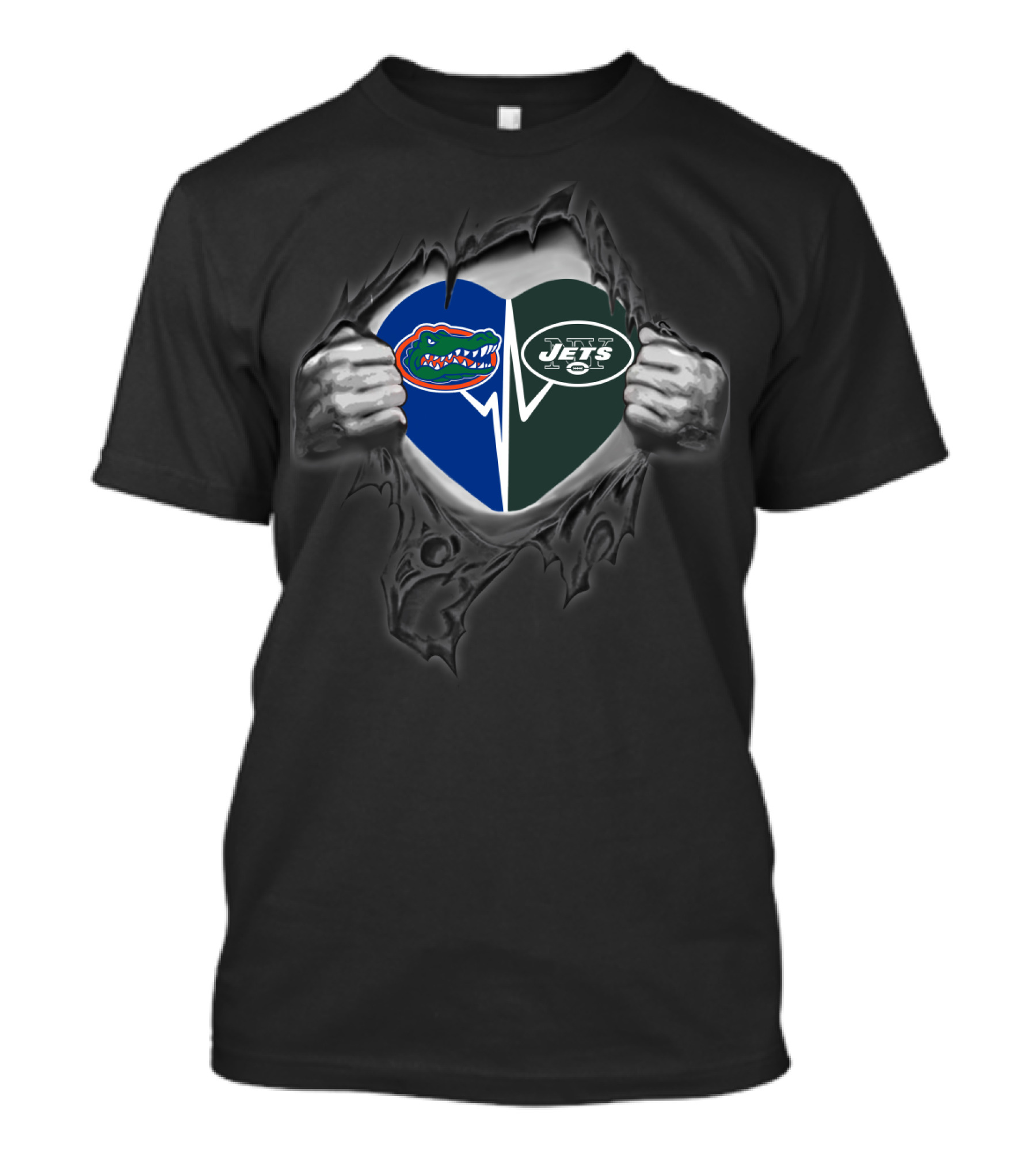 Jets Gators Heart Logo Split With Hands T-Shirt