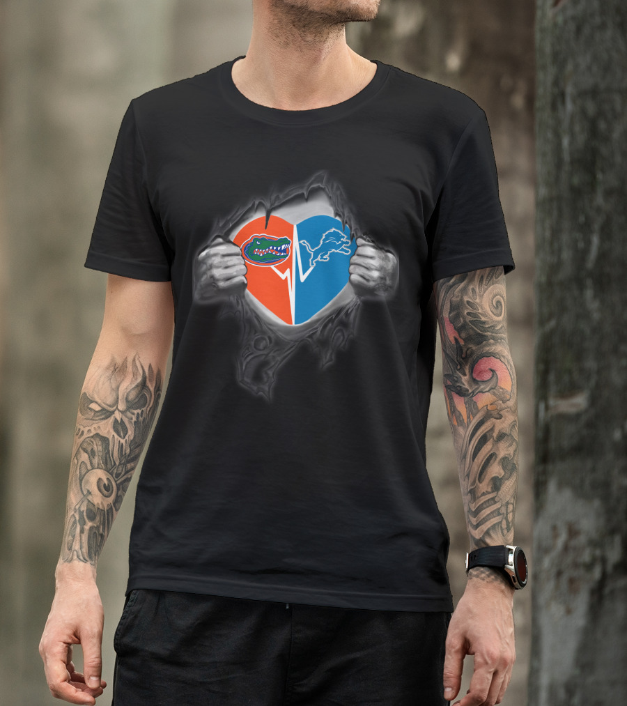 Lions Gators Heart Detroit Nfl Florida College Sports Fusion T-Shirt