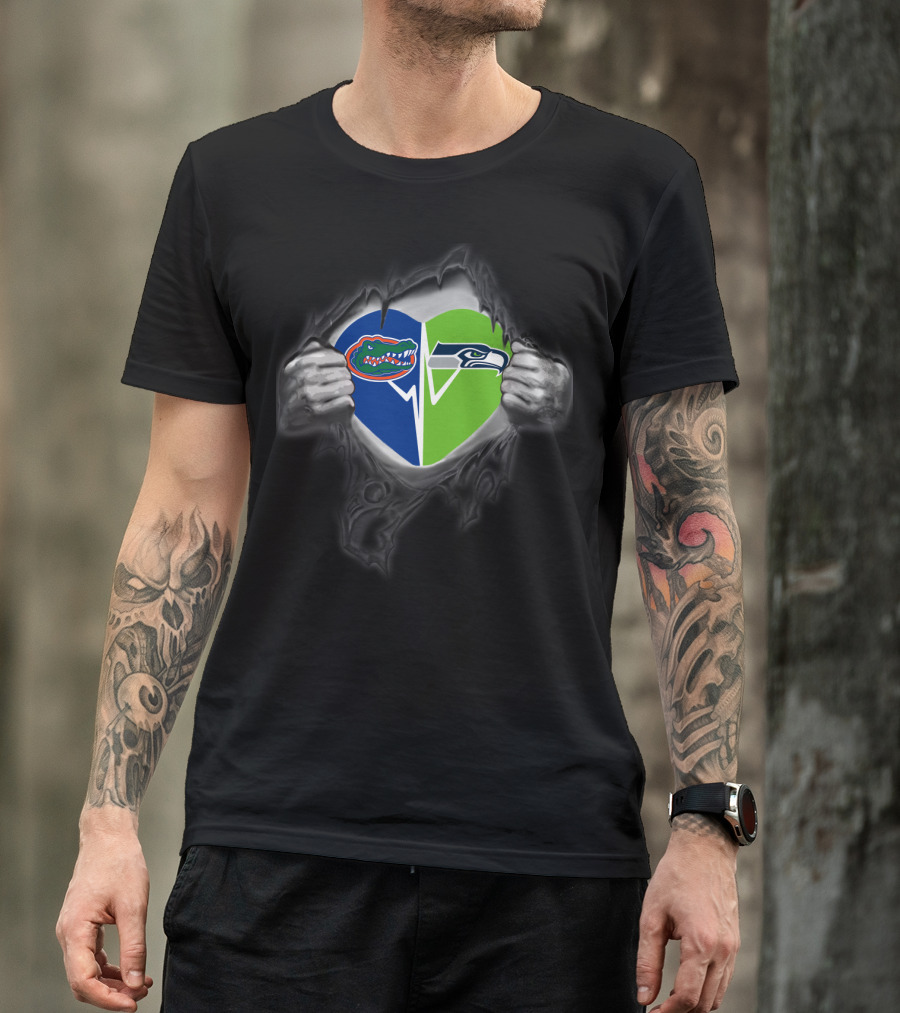 Seahawks Gators Heart Logo Fusion T-Shirt