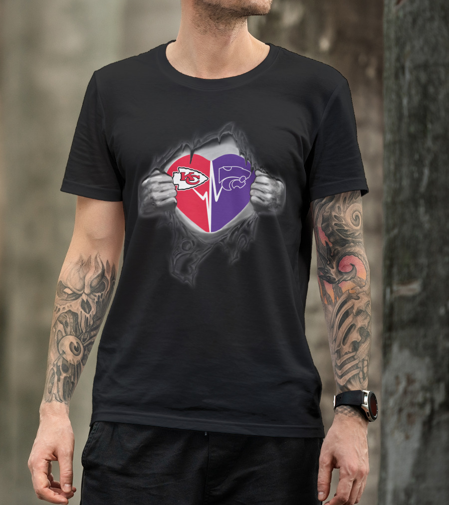 Kansas City Chiefs Kansas State Wildcats Heart Logos T-Shirt