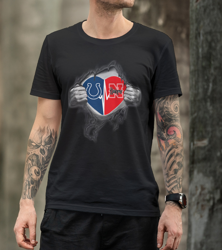 Colts Huskers Heart Logo Tear T-Shirt