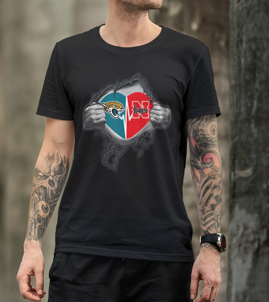 Jaguars Huskers Heart Split Logo Fan T-Shirt