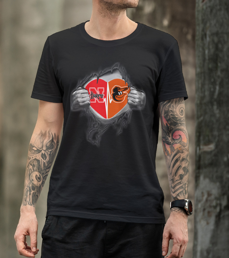 Nebraska Cornhuskers Orioles Heart Torn T-Shirt
