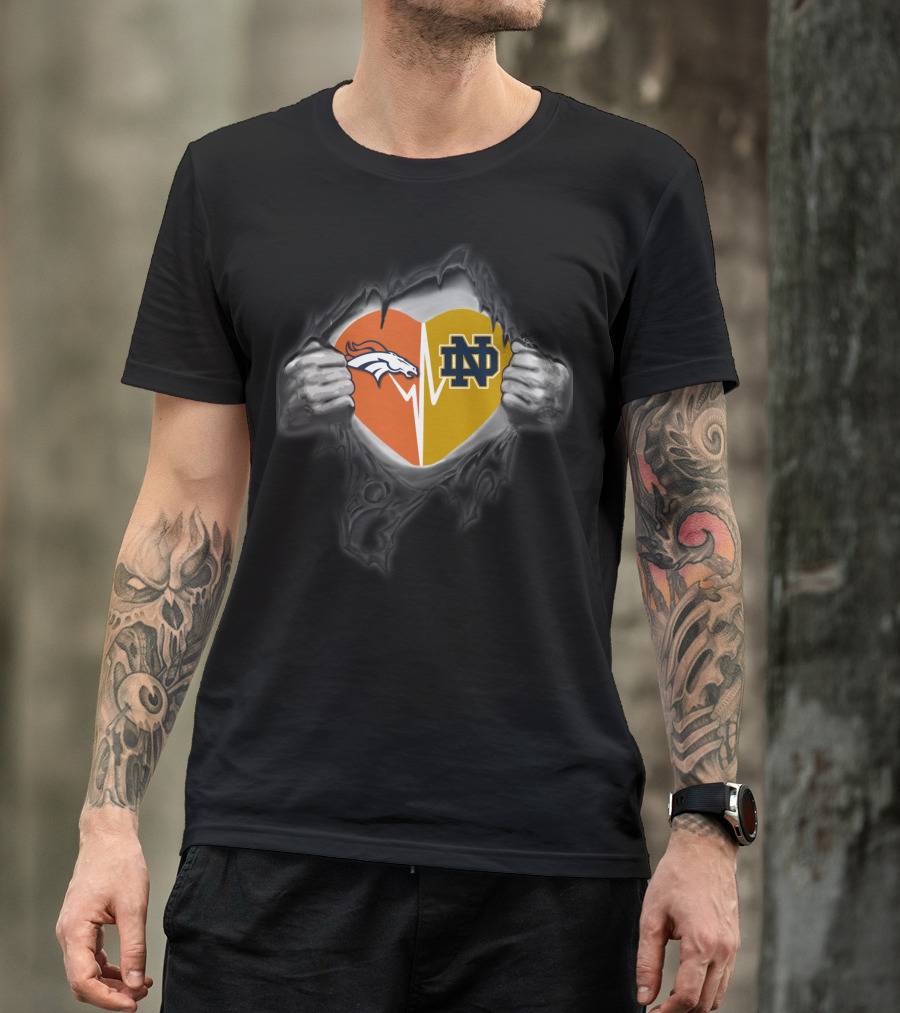 Broncos Notre Dame Heart Logo Fusion T-Shirt