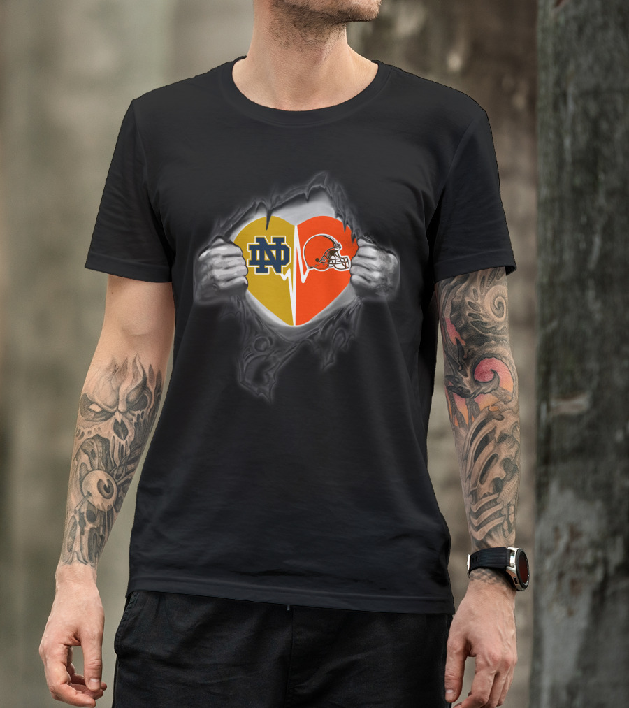 Notre Dame Nd Heartbeat Browns Helmet Heart T-Shirt