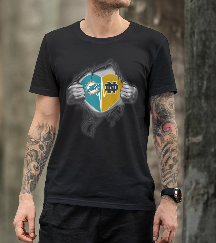 Miami Dolphins Notre Dame Logo Heart T-Shirt