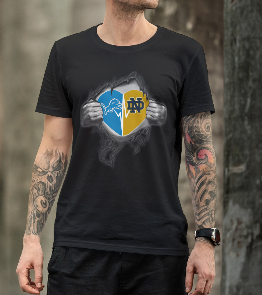 Lions Notre Dame Heart Split Allegiance T-Shirt