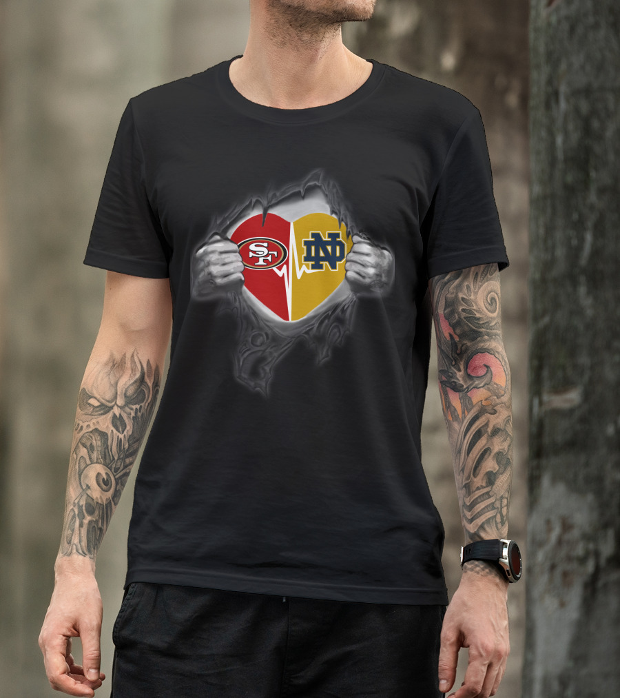 Notre Dame And 49ers Heartbeat Connection T-Shirt