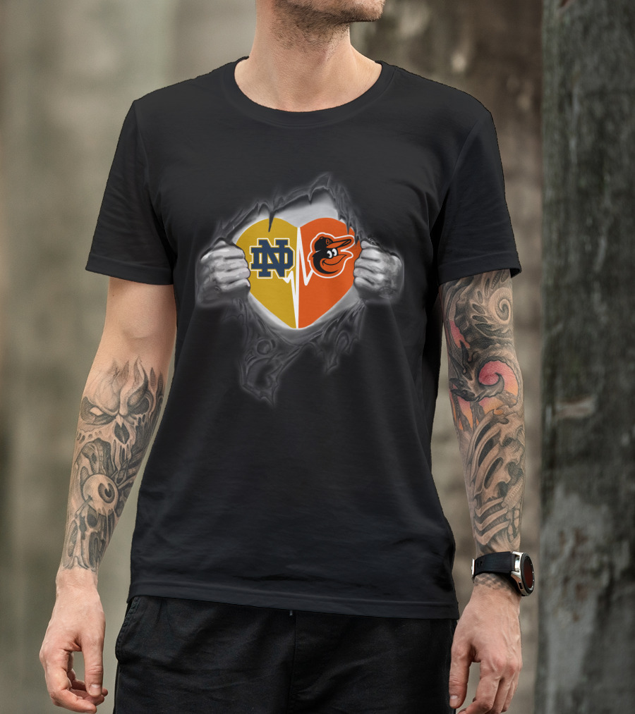 Notre Dame Fighting Irish And Baltimore Orioles Heart Fusion T-Shirt