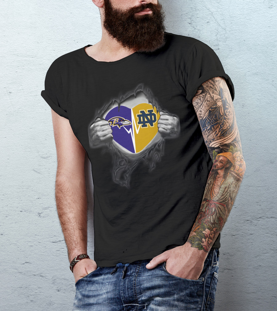 Baltimore Ravens Notre Dame Heart Split T-Shirt