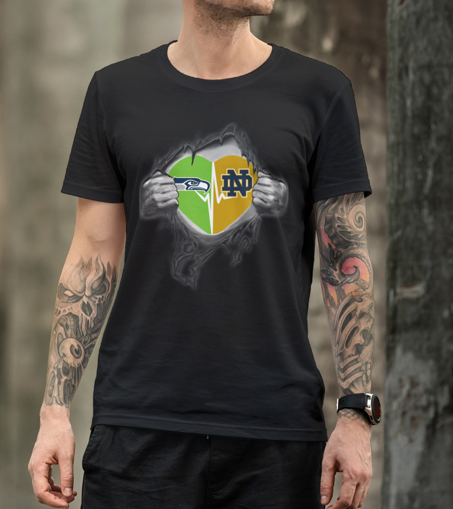Seahawks Notre Dame Heart Logo Combo T-Shirt