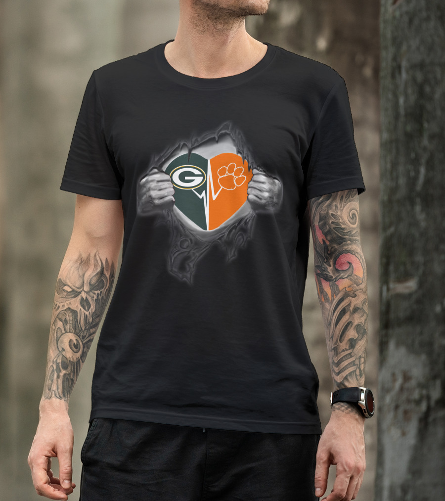 Green Bay Packers Clemson Tigers Heart T-Shirt