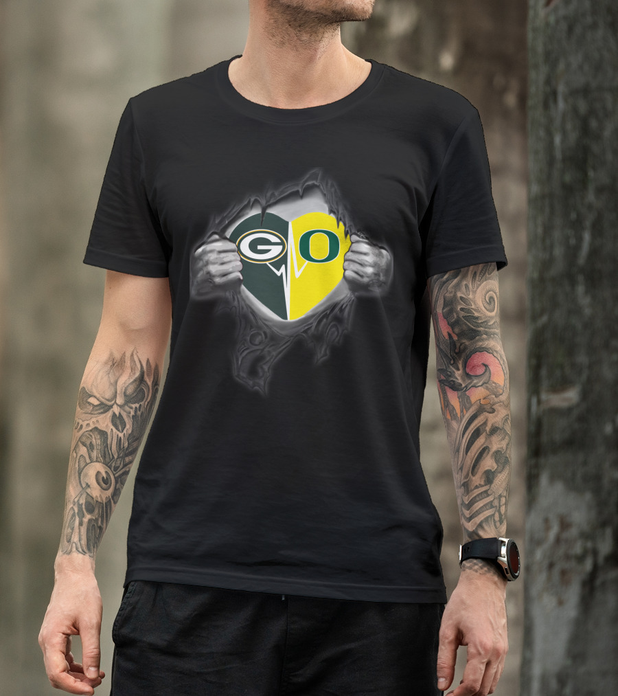 Go Packers Oregon Ducks Heart Combo T-Shirt
