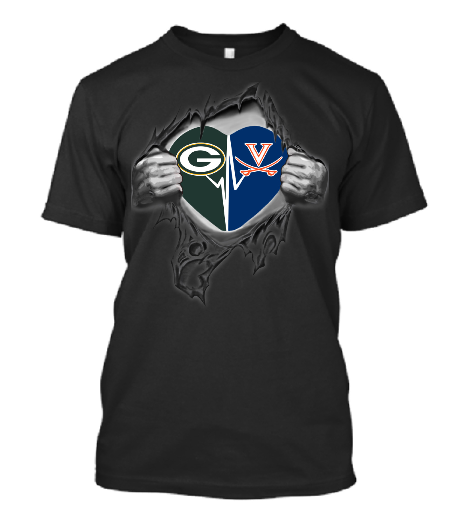 Packers And Virginia Cavaliers Heart T-Shirt