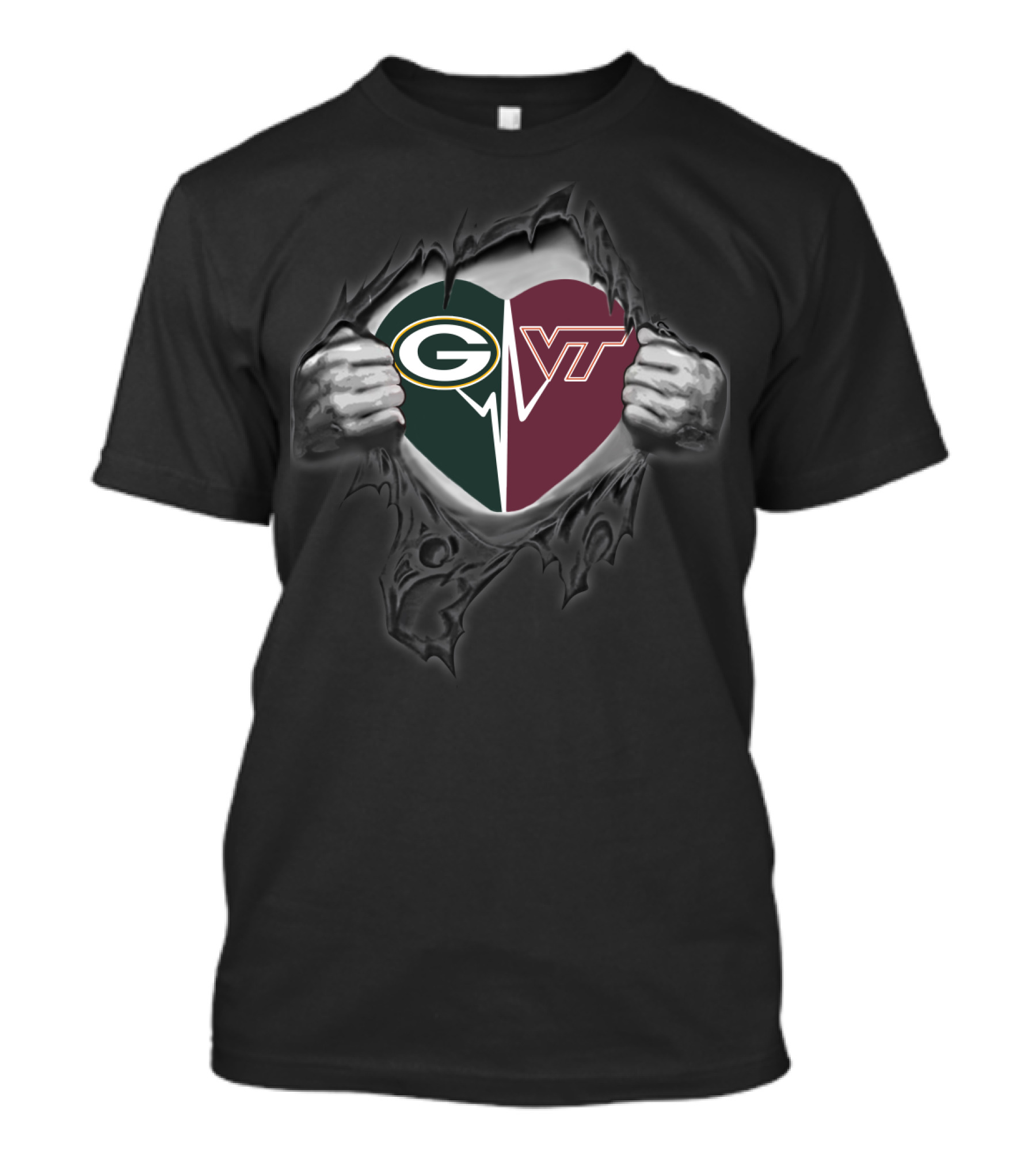 Packers Heart With Virginia Tech Hokies Vt T-Shirt