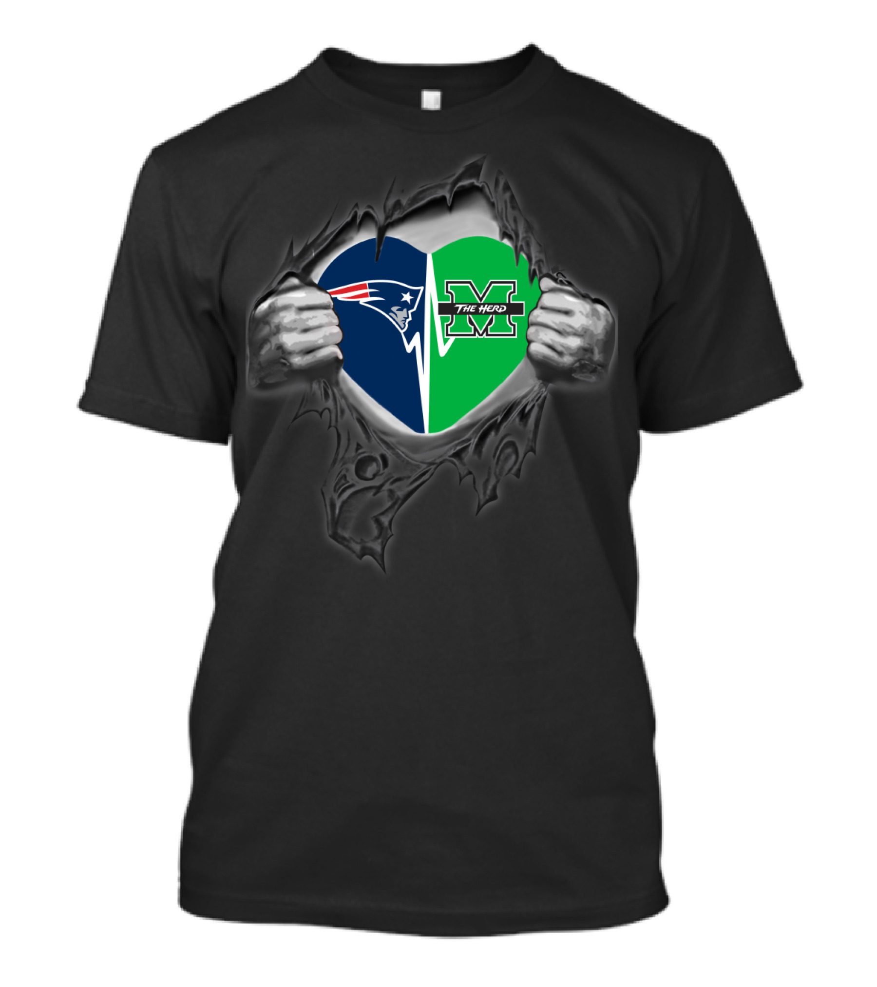 Heart Of Patriots And Marshall Thundering Herd Fan Combination T-Shirt
