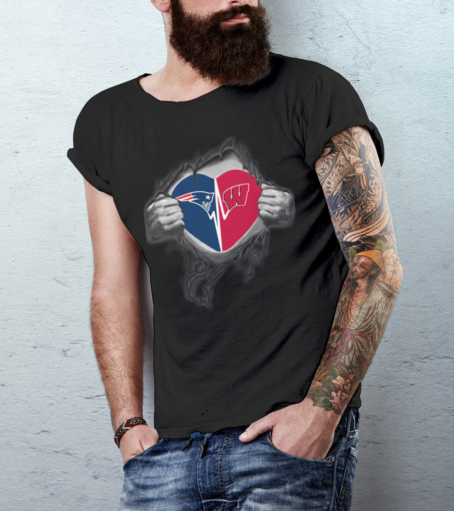 New England Patriots Wisconsin Badgers Heart T-Shirt