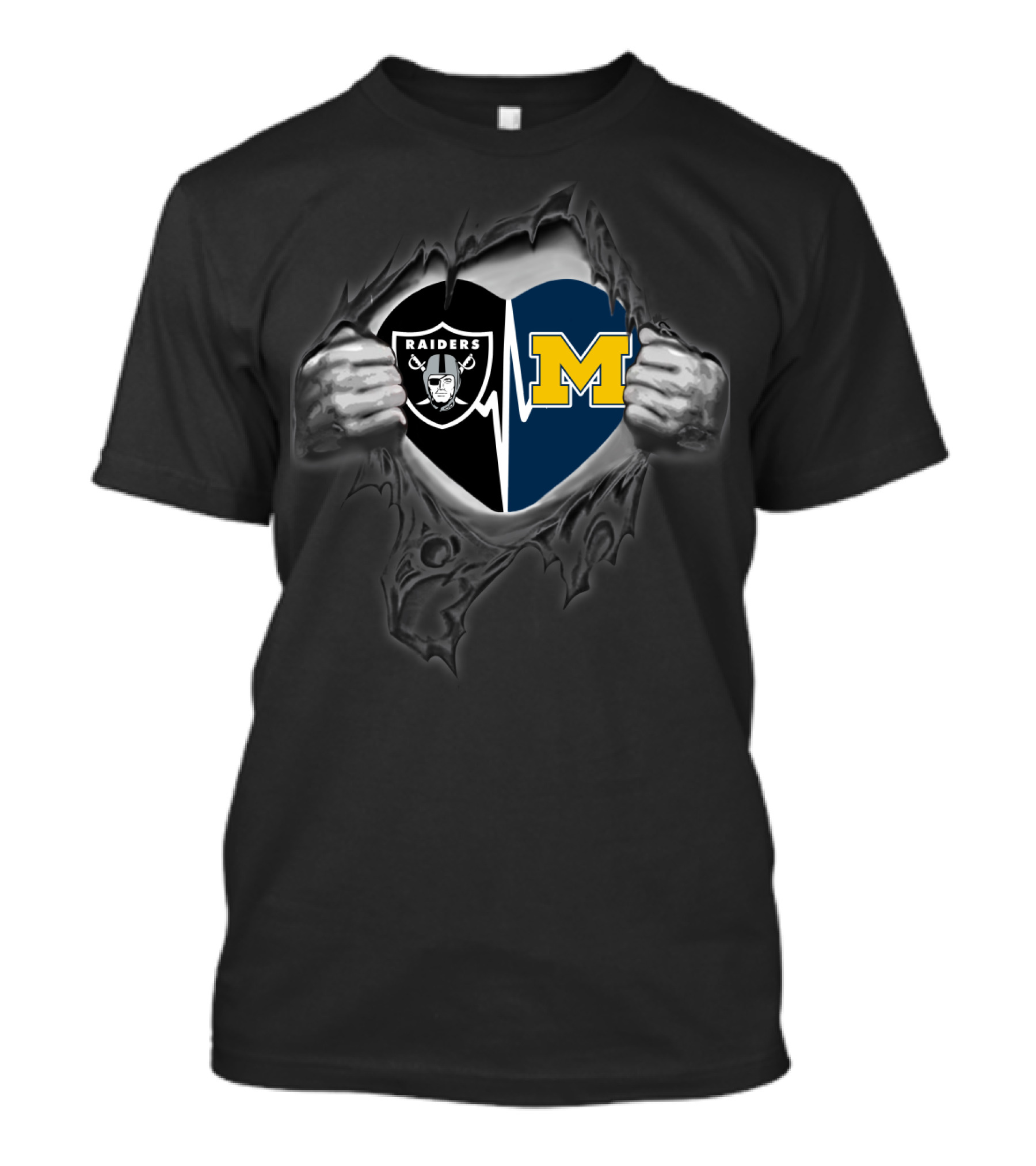 Raiders Michigan Wolverines Heartbeat Logo Fusion T-Shirt
