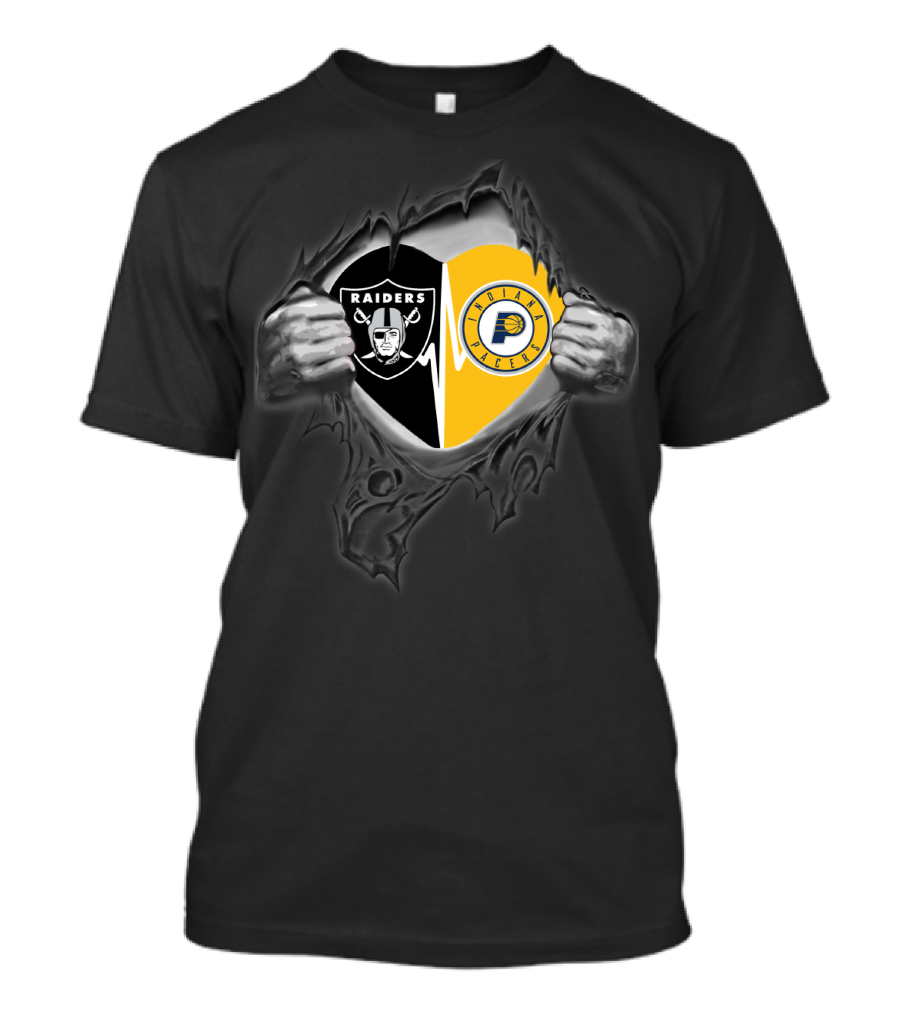 Raiders And Indiana Pacers Fan Dual Logo Reveal T-Shirt