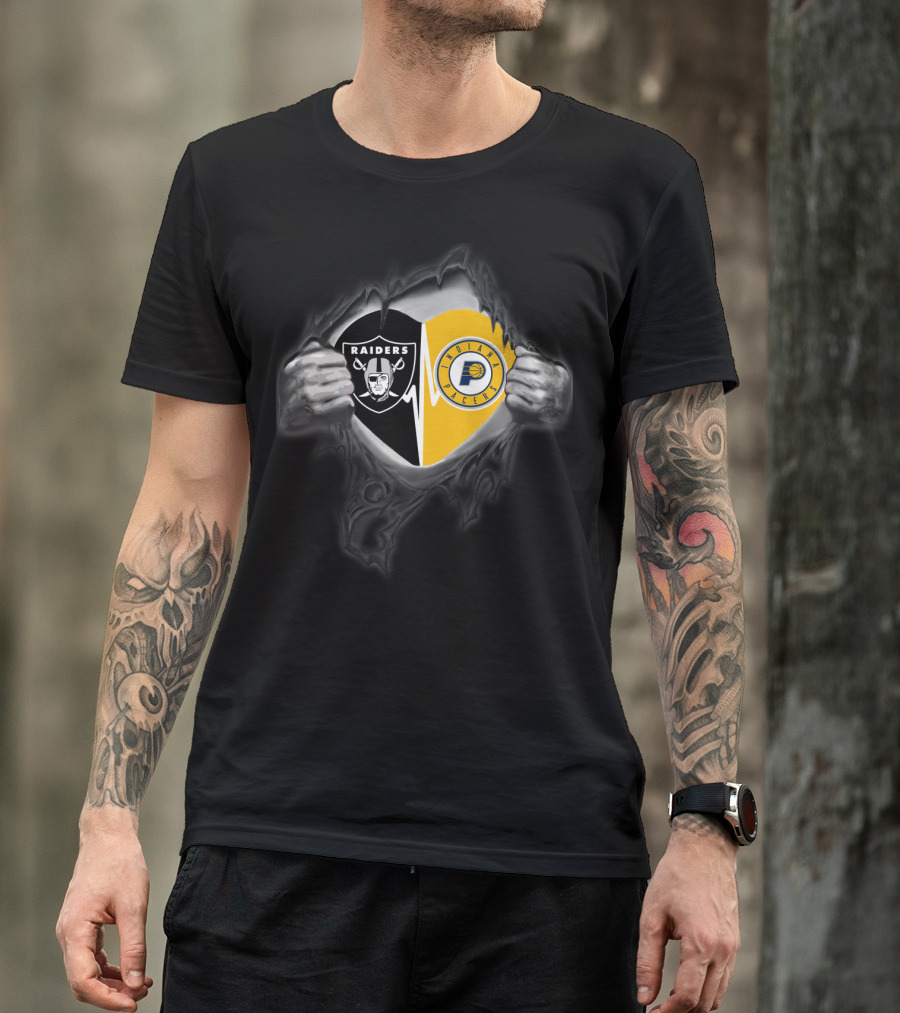 Raiders And Indiana Pacers Fan Dual Logo Reveal T-Shirt