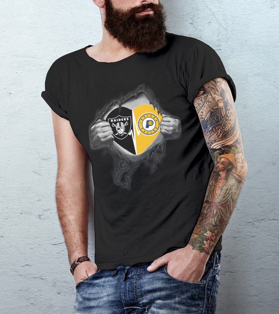 Raiders And Indiana Pacers Fan Dual Logo Reveal T-Shirt