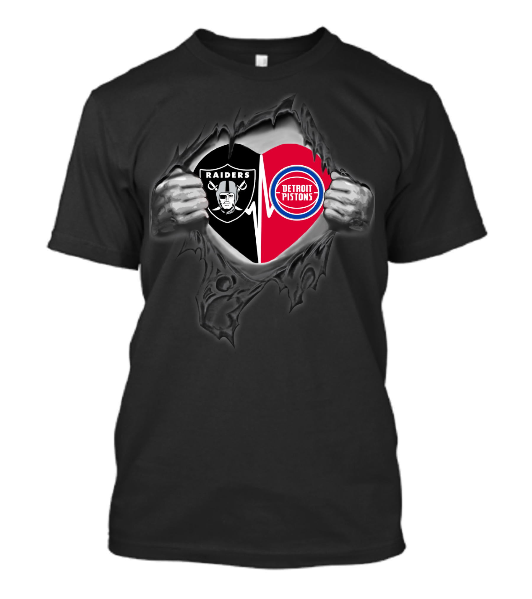 Raiders Detroit Pistons Heartbeat T-Shirt