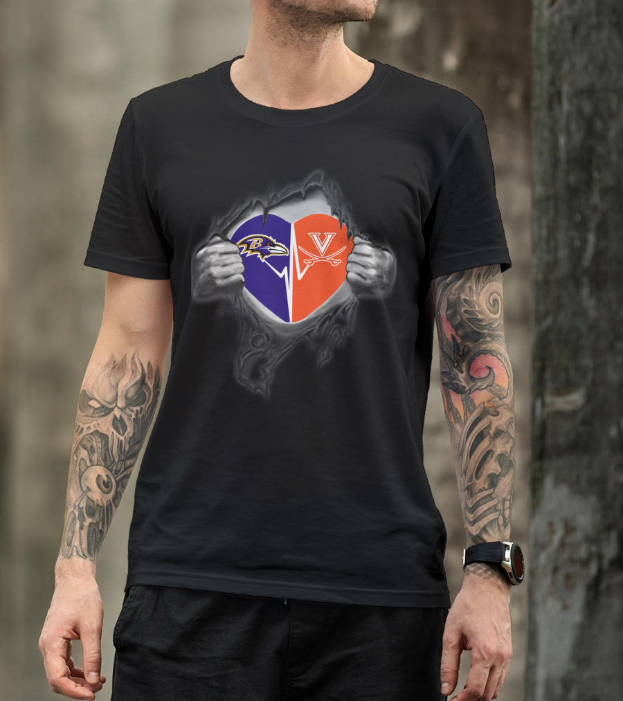Ravens Virginia Cavaliers Heart Face-Off T-Shirt