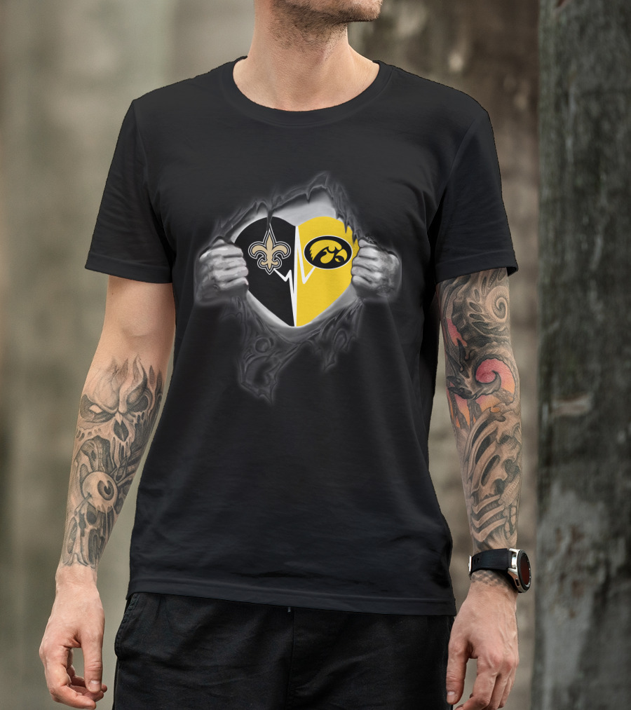 New Orleans Saints Iowa Hawkeyes Heart Logo Fusion T-Shirt