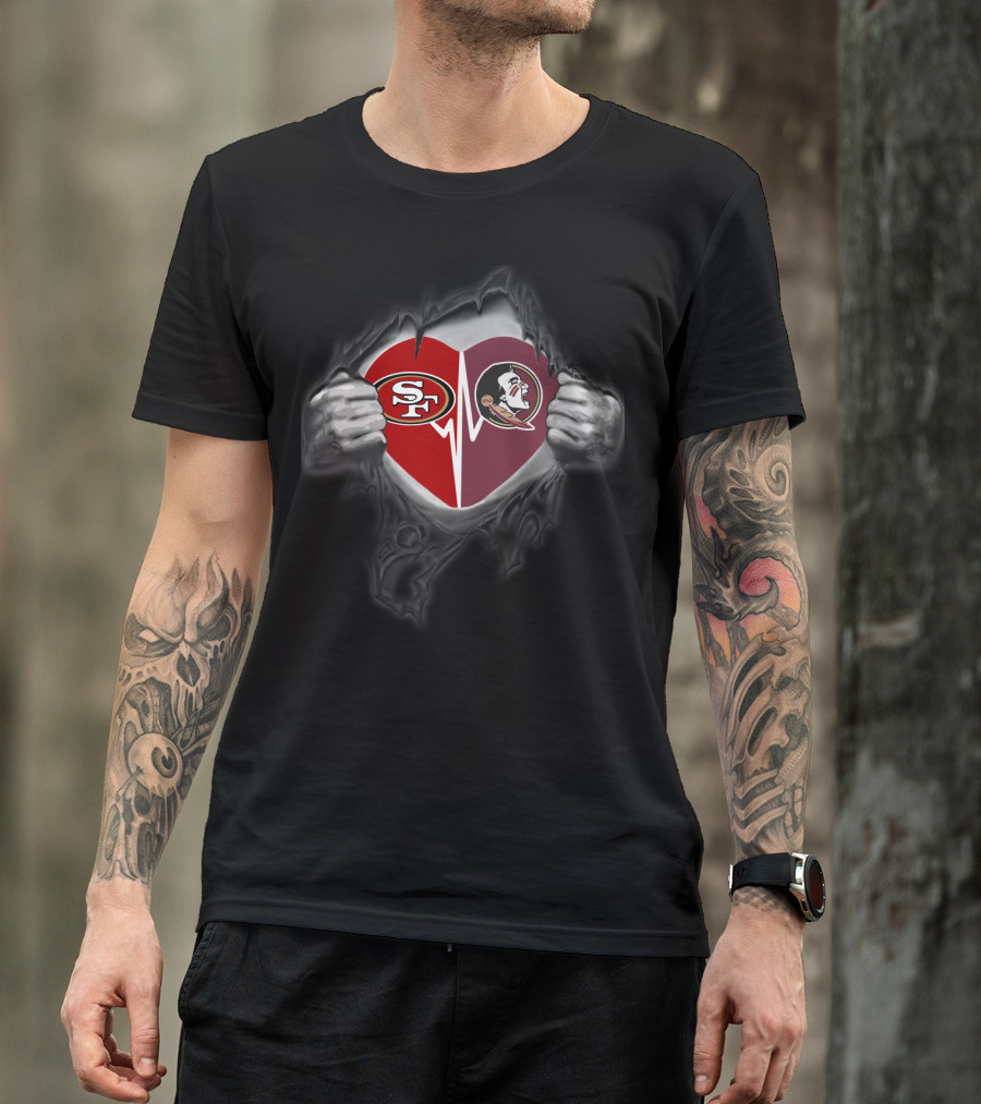 San Francisco 49ers Florida State Seminoles Heartbeat T-Shirt