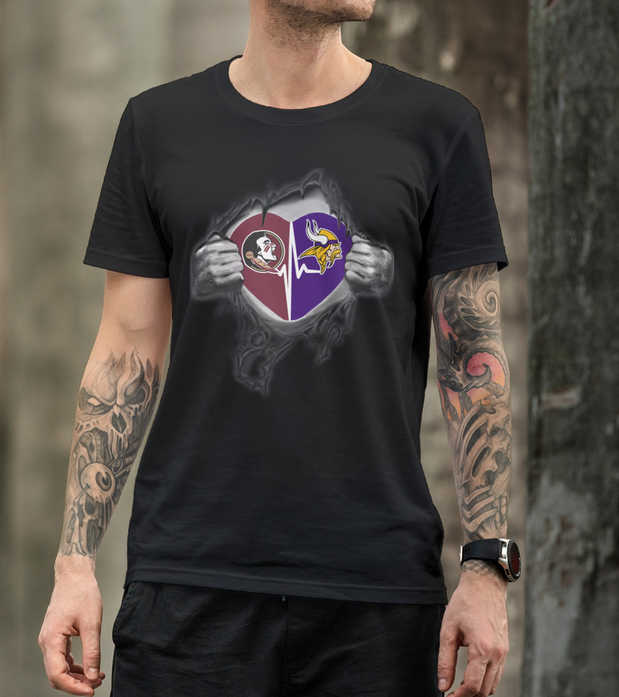 Seminoles Vikings Heartbeat Tear T-Shirt