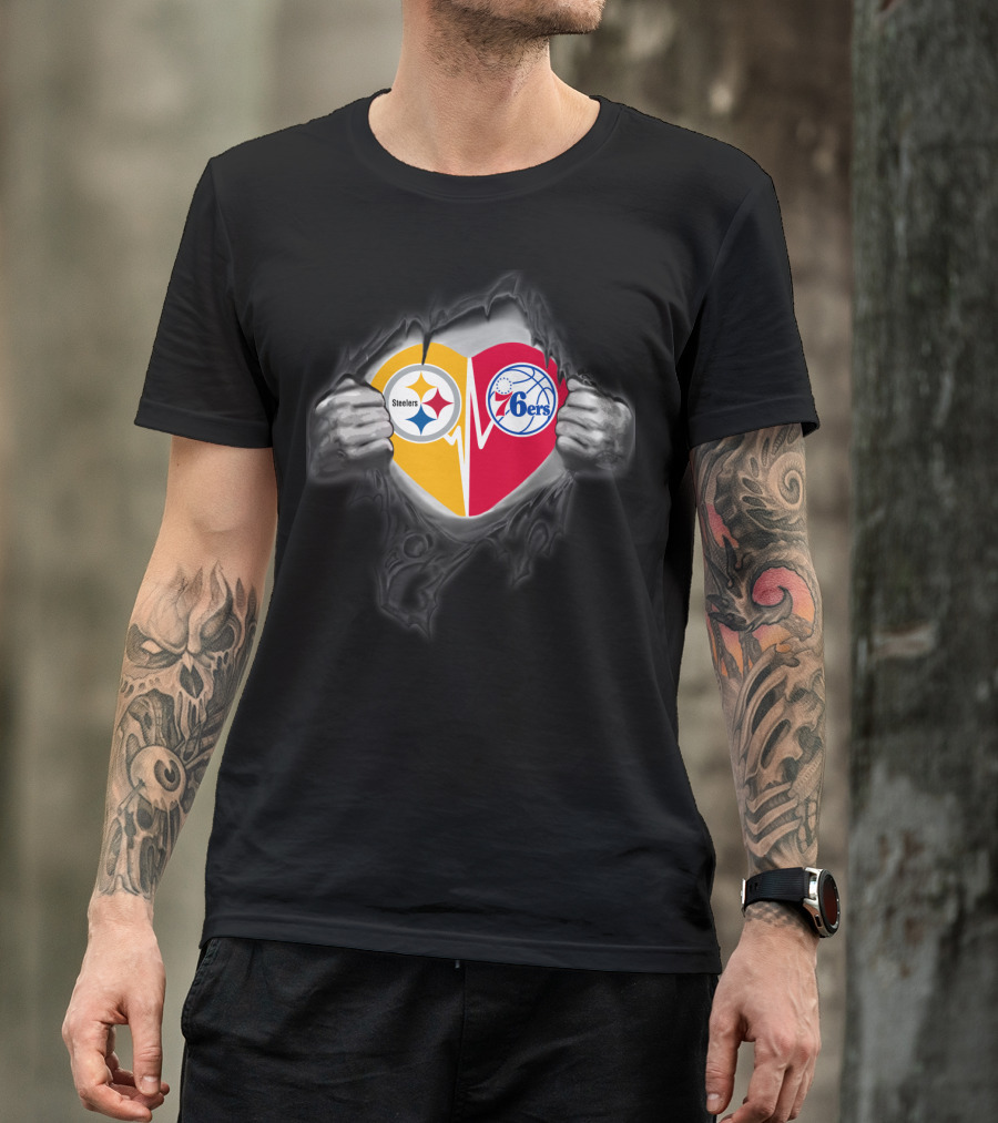 Steelers 76ers Heart Design With Logos T-Shirt