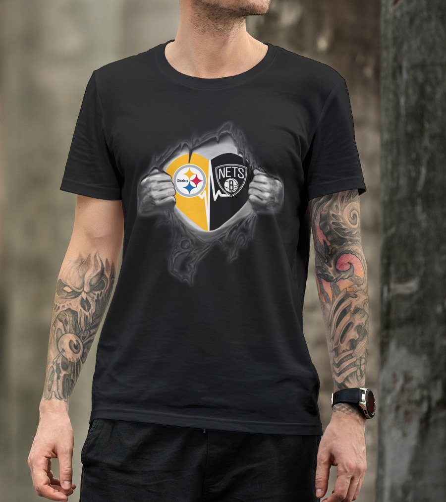 Steelers Brooklyn Nets Heart Logo Fusion T-Shirt