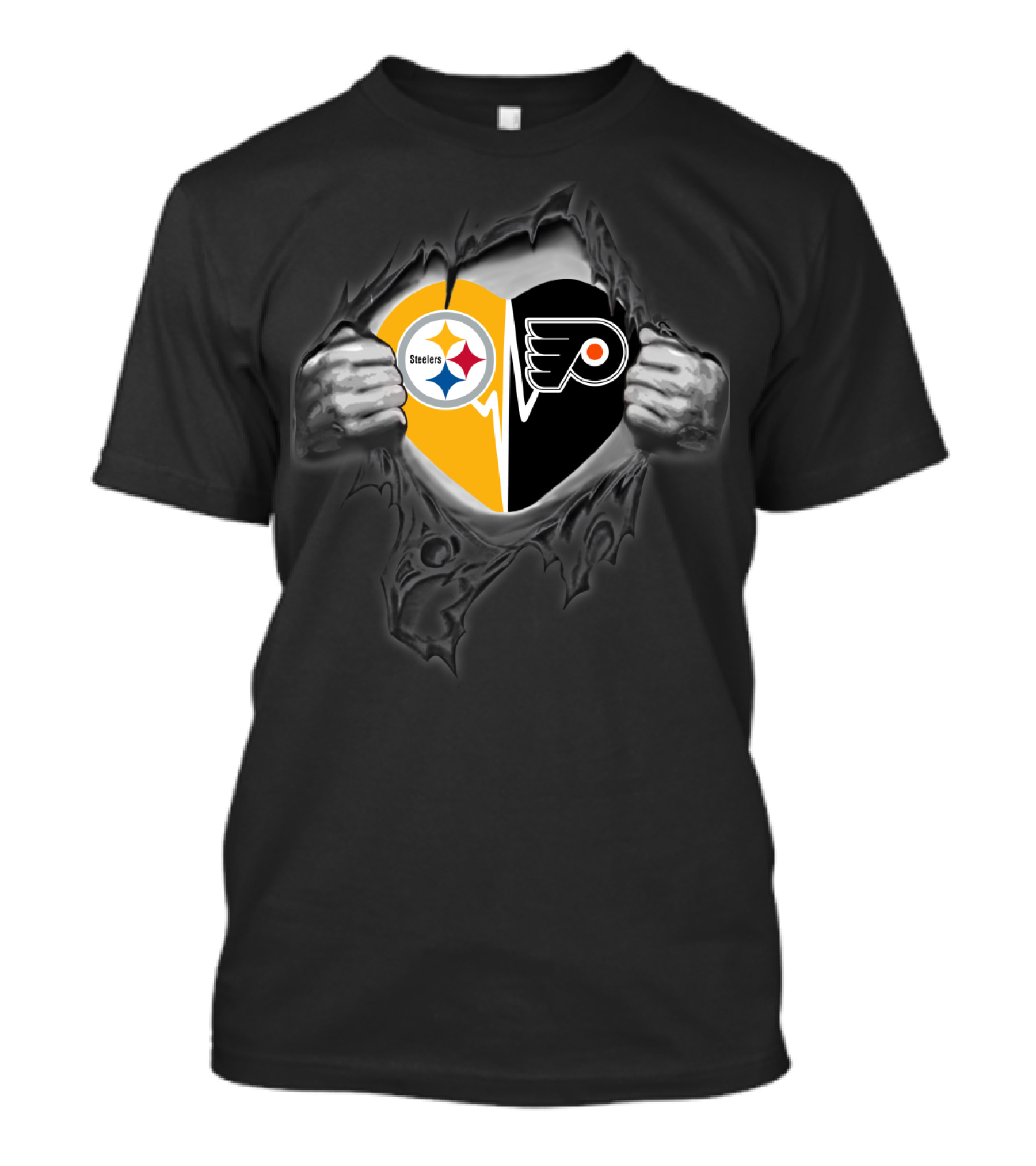 Steelers Flyers Heart Logo Torn Black T-Shirt