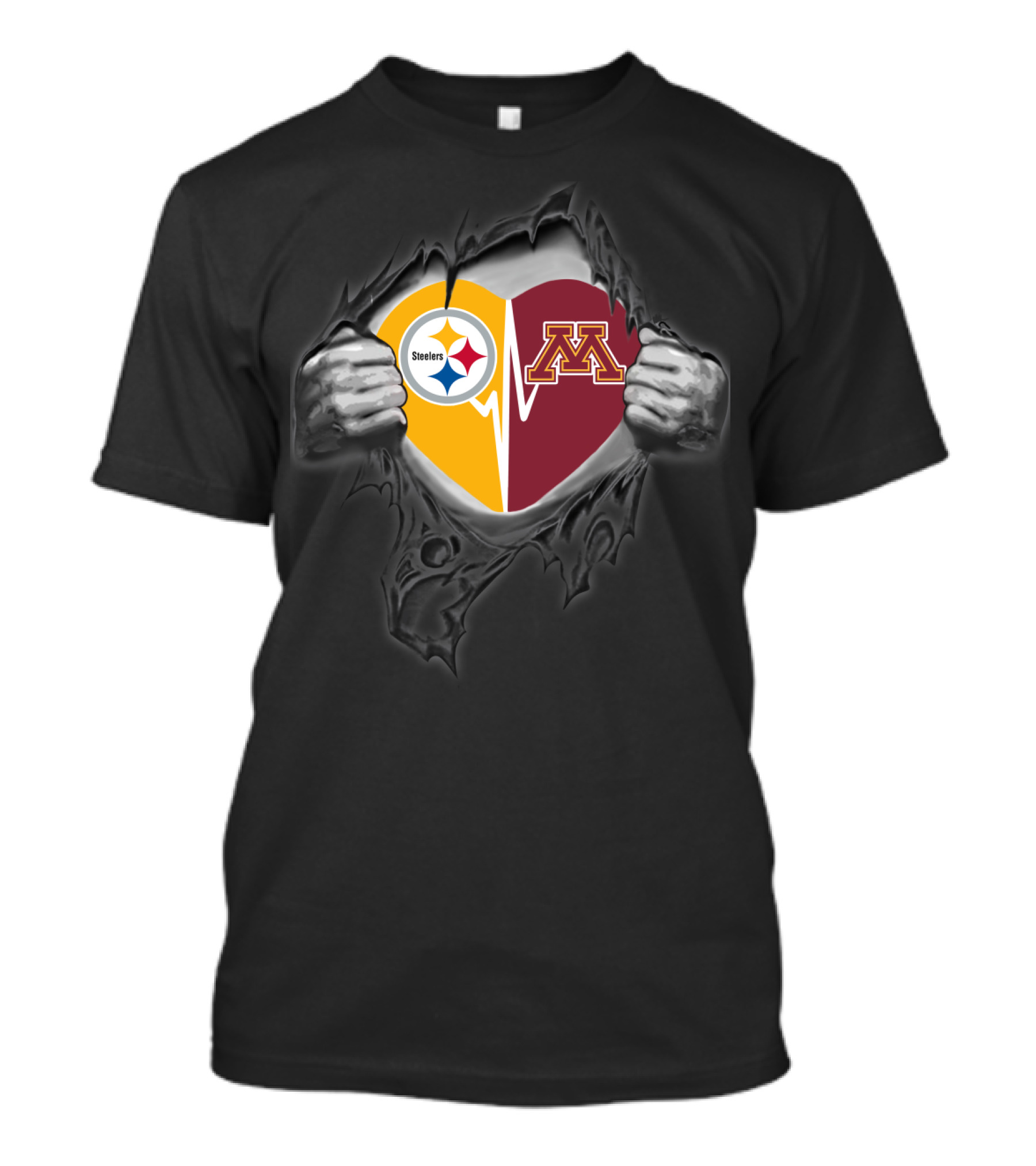 Steelers Minnesota Golden Gophers Heart Logo Rip T-Shirt