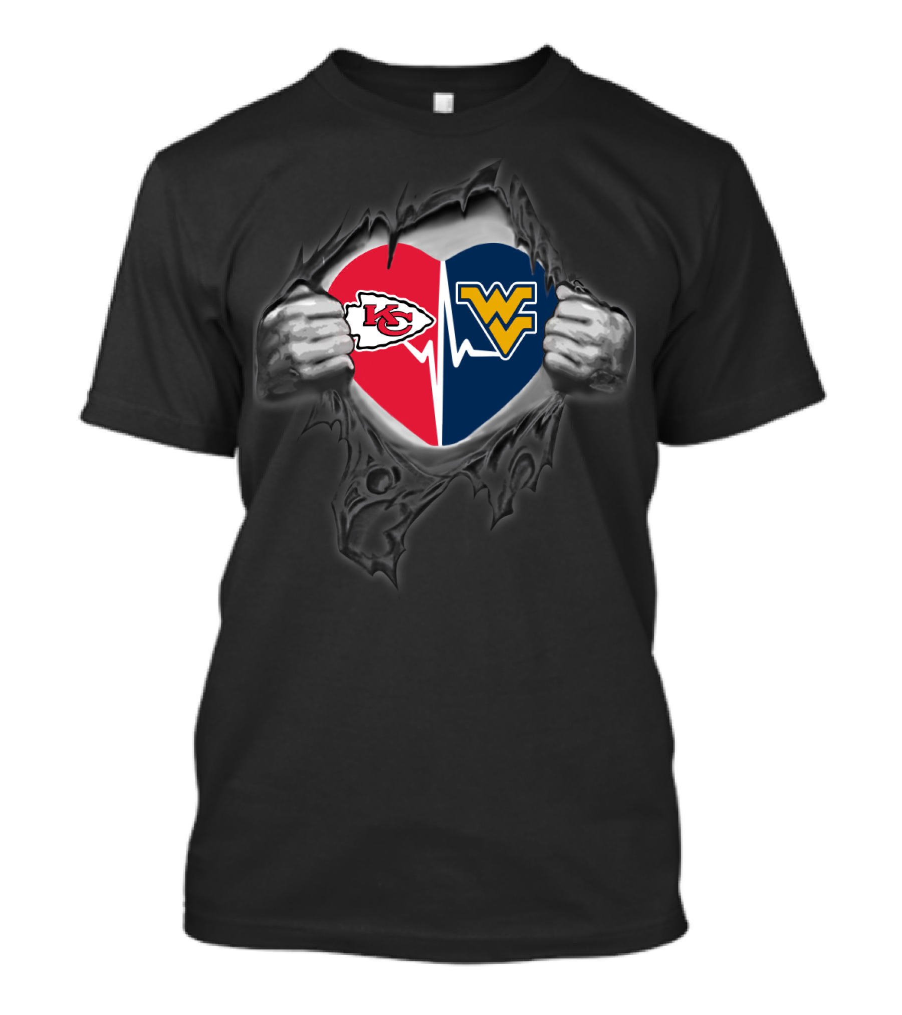 Kansas City Chiefs And West Virginia Mountaineers Heart T-Shirt