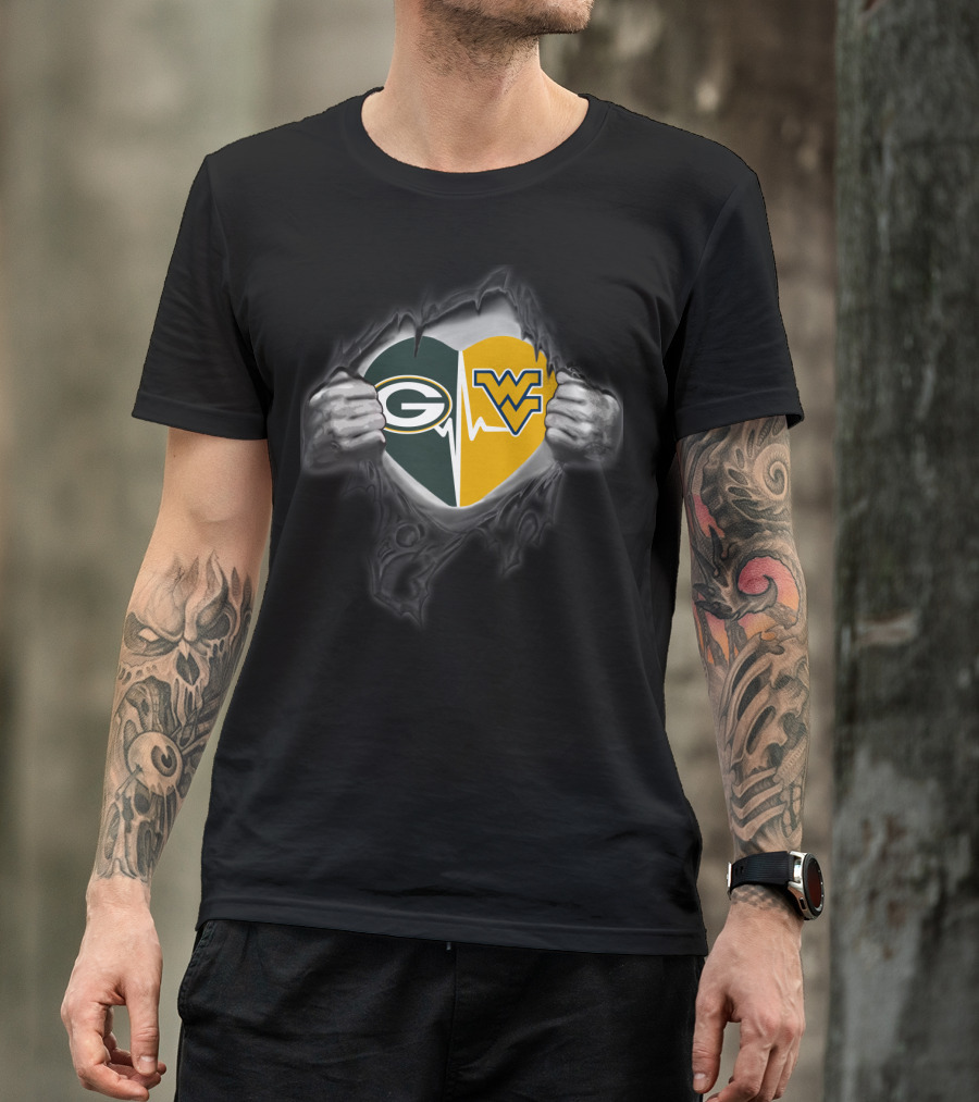 Packers Green Bay Heart West Virginia Mountaineers Wvu Heartbeat T-Shirt