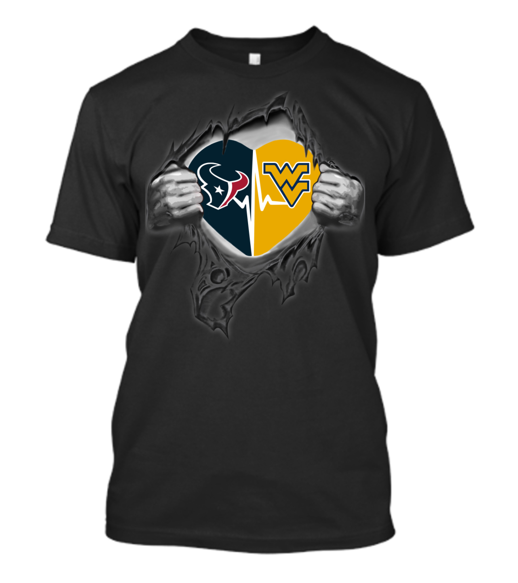 Texans West Virginia Mountaineers Heart Logo Fusion T-Shirt