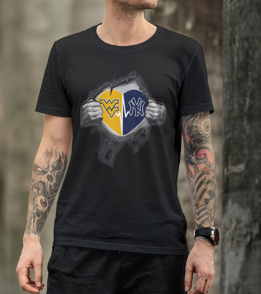 West Virginia Mountaineers Yankees Heart Logo Fusion T-Shirt