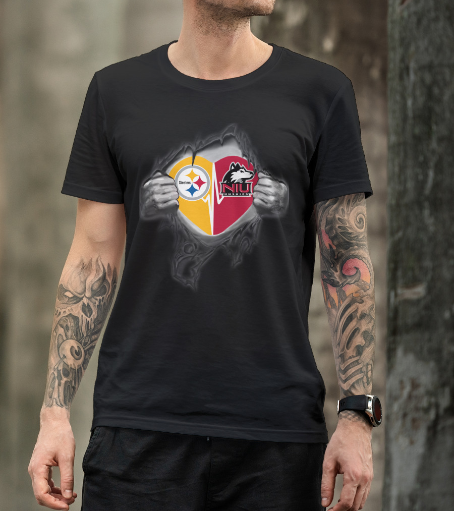 Steelers Northern Illinois Huskies Heart Torn Effect T-Shirt