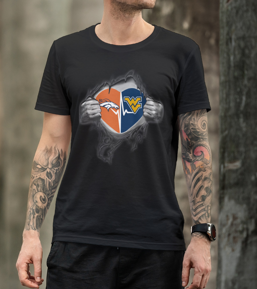Broncos West Virginia Mountaineers Heart Logo Fusion T-Shirt