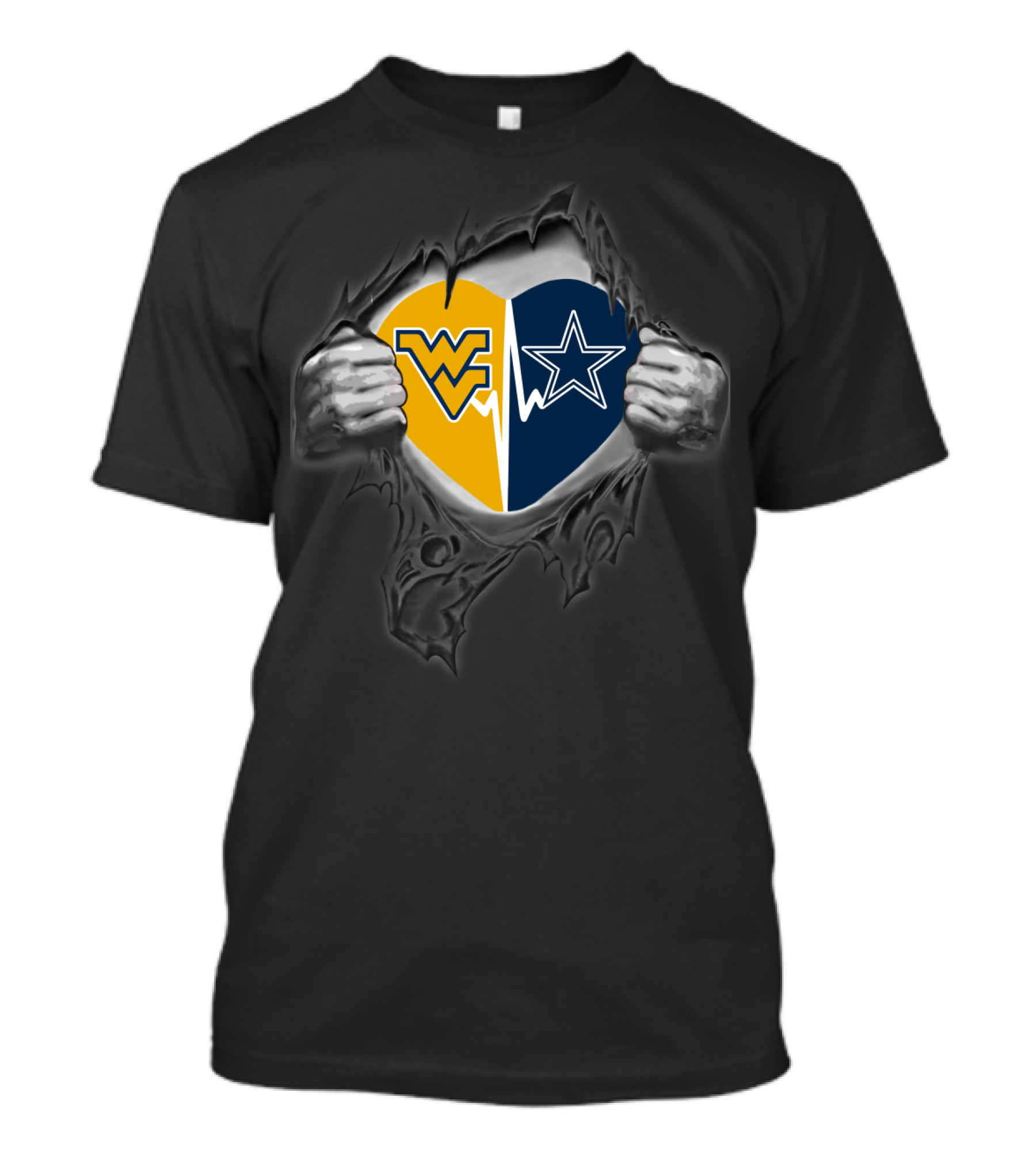 West Virginia Mountaineers Cowboys Heart Tear T-Shirt