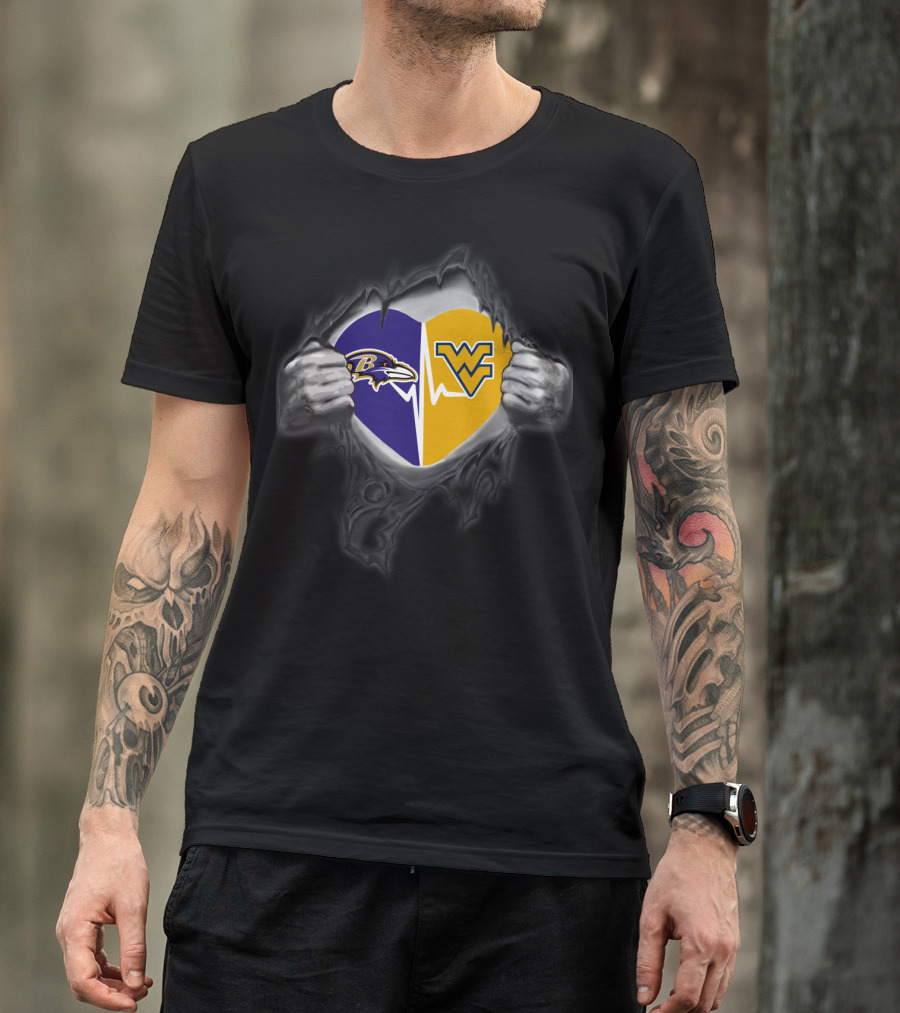 Ravens Baltimore West Virginia Mountaineers Heart T-Shirt